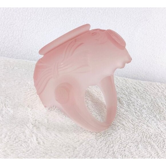 Lenox Imperial Pink Satin Glass Basket Split Handle 5" Button&Bows Pattern 80s - Picture 4 of 9